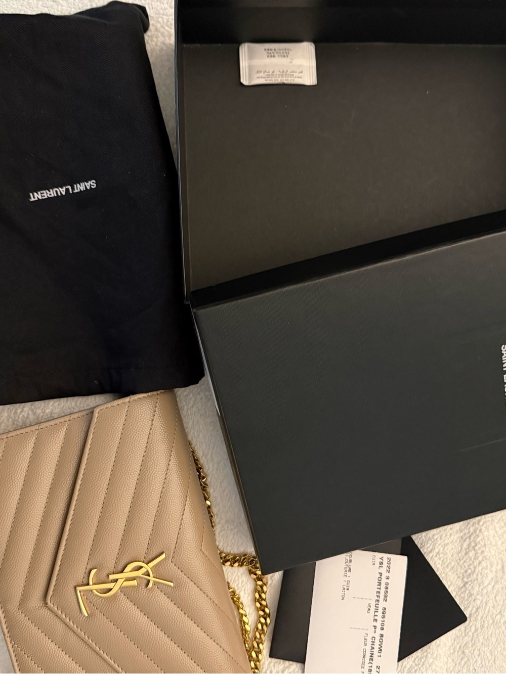 Saint Laurent Taupe Quilted Leather Chain Shoulder Bag with Gold YSL